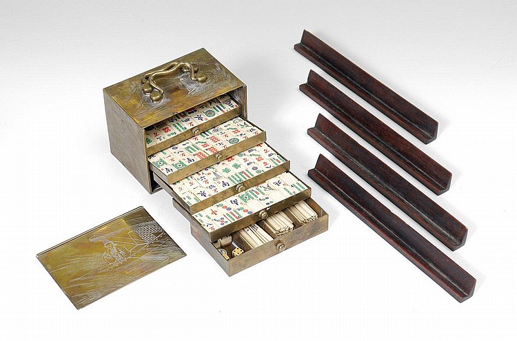 The brass box with 5 drawers, tiles and wood racks