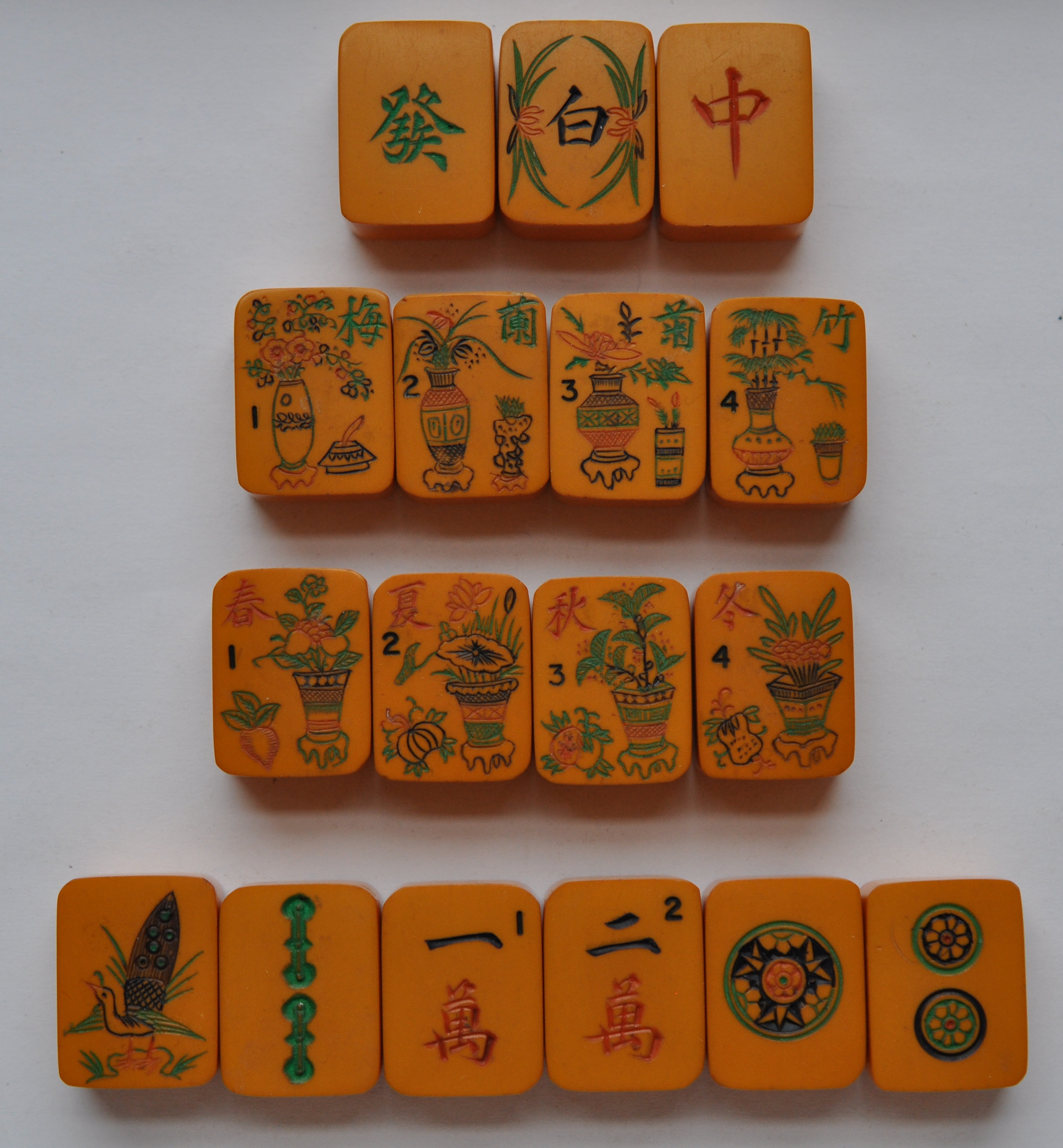 Japanese Antique Mah Jong, Bamboo & Bone w/case Rare Mahjong, Asian Tile  Set