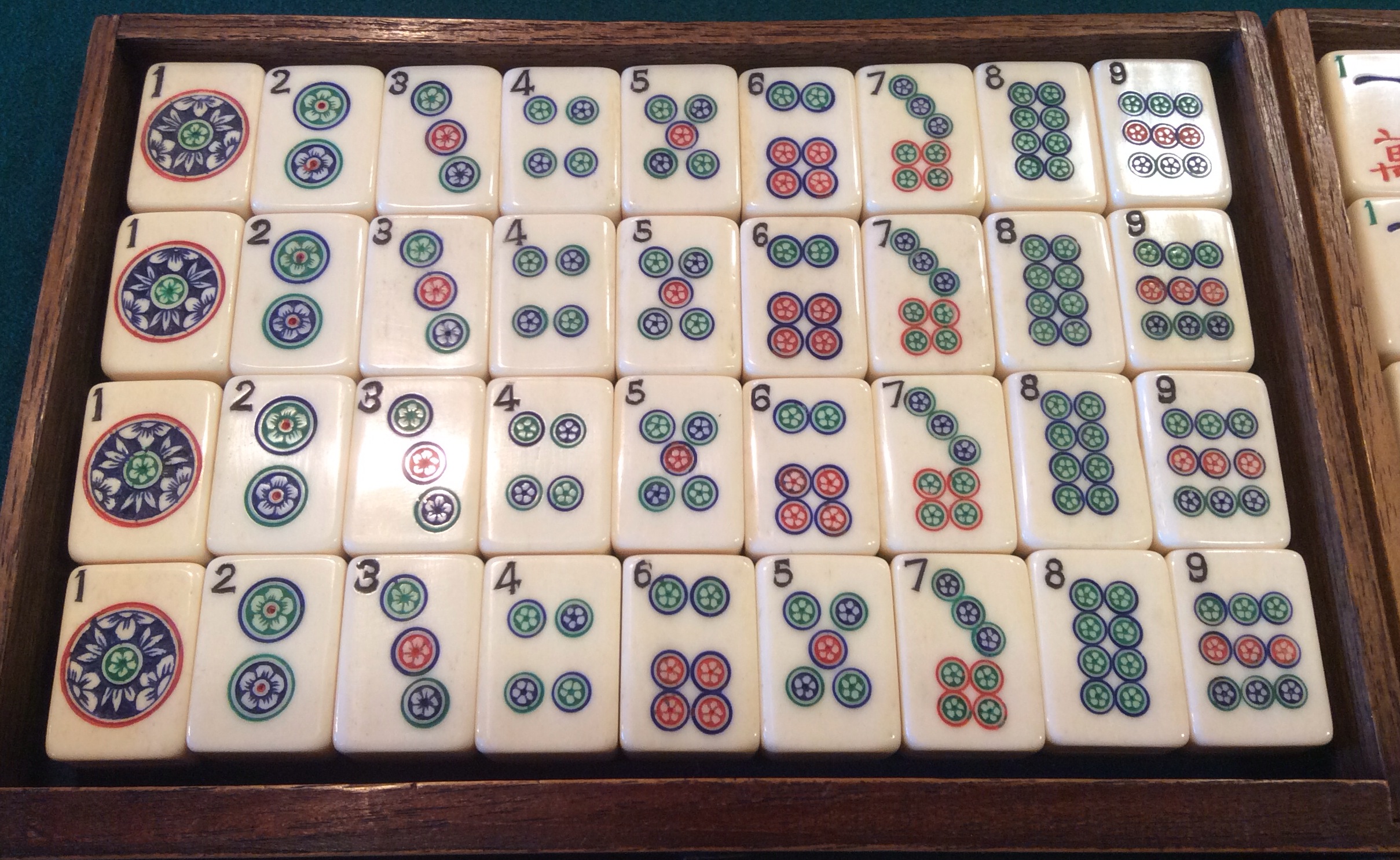Chinese Bone bamboo back mahjong with box