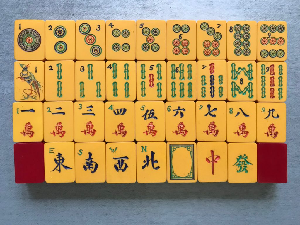 Japanese Antique Mah Jong, Bamboo & Bone w/case Rare Mahjong, Asian Tile  Set